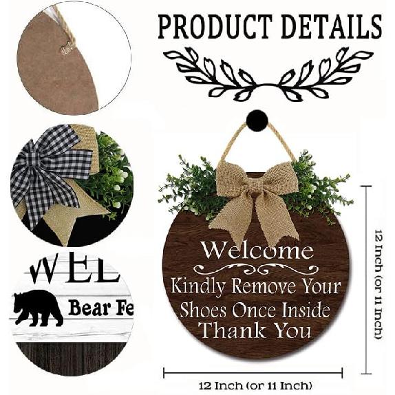 Welcome Kindly Remove Your Shoes Once Inside Thank You Wood Sign Home Decor Door Wall Hanger Keep Clean Manners Take Off Shoes 11*11 Inches Round
