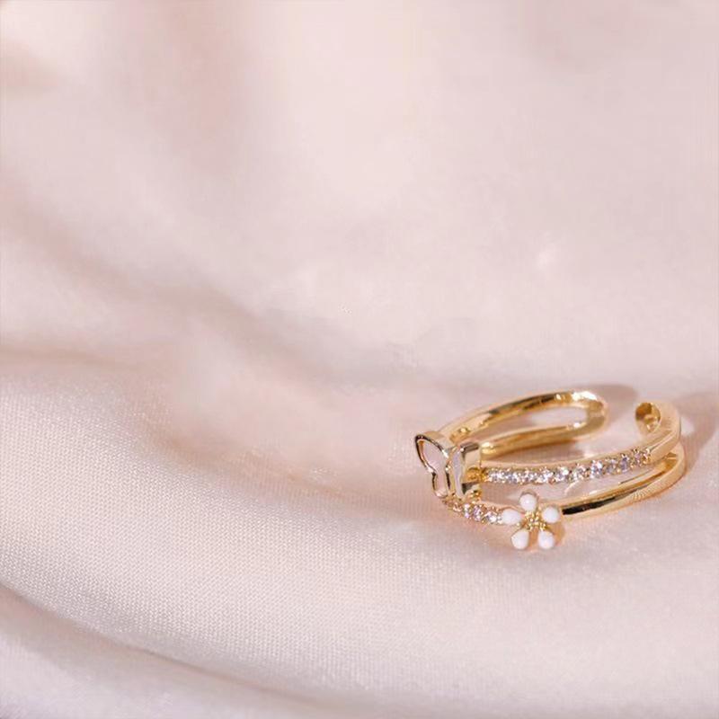 2025 Trendy White Mother of Pearl Butterfly Ring Set: High-End, Niche Design Open Index Finger Ring for Women