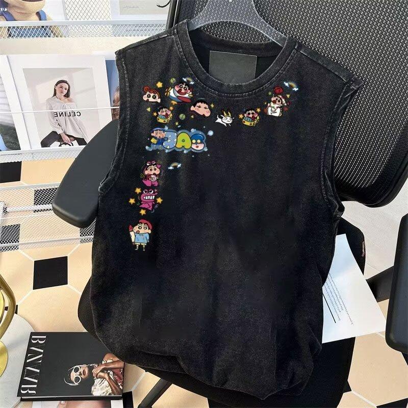 2025 Men'S Summer New Trendy Casual Sleeveless Tank Top For Male Students, Loose And Versatile, Sweat Absorbing, Water Washed, Vintage T-Shirt Tank
