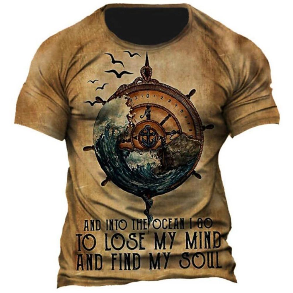 

Новая винтажная футболка мужская летняя с короткими рукавами навигационный компас 3D-принт модная британская мужская одежда уличная одежда 6XL