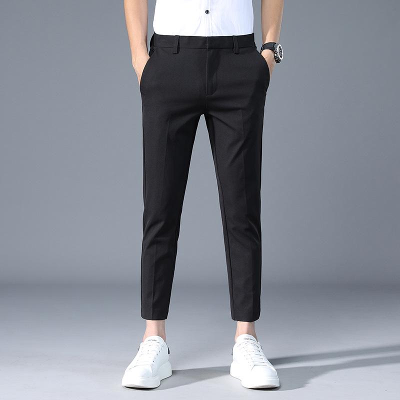 Men's Korean Style Slim Ice Silk Nine-Point Trousers - Soft, Trendy, Slightly Elastic, All-Match Casual Trousers