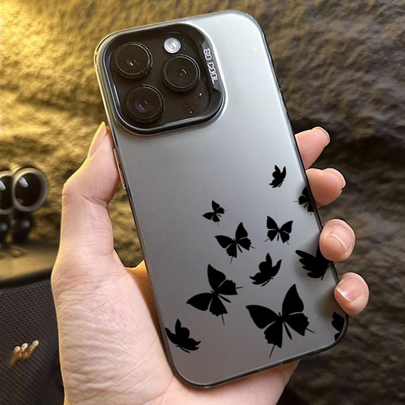 For iPhone 15 Pro 16 Plus 14 Pro Max 13 12 11 X XS XR 7 8 SE Shockproof Drawing Butterfly Lens Protect Plating Cover Case