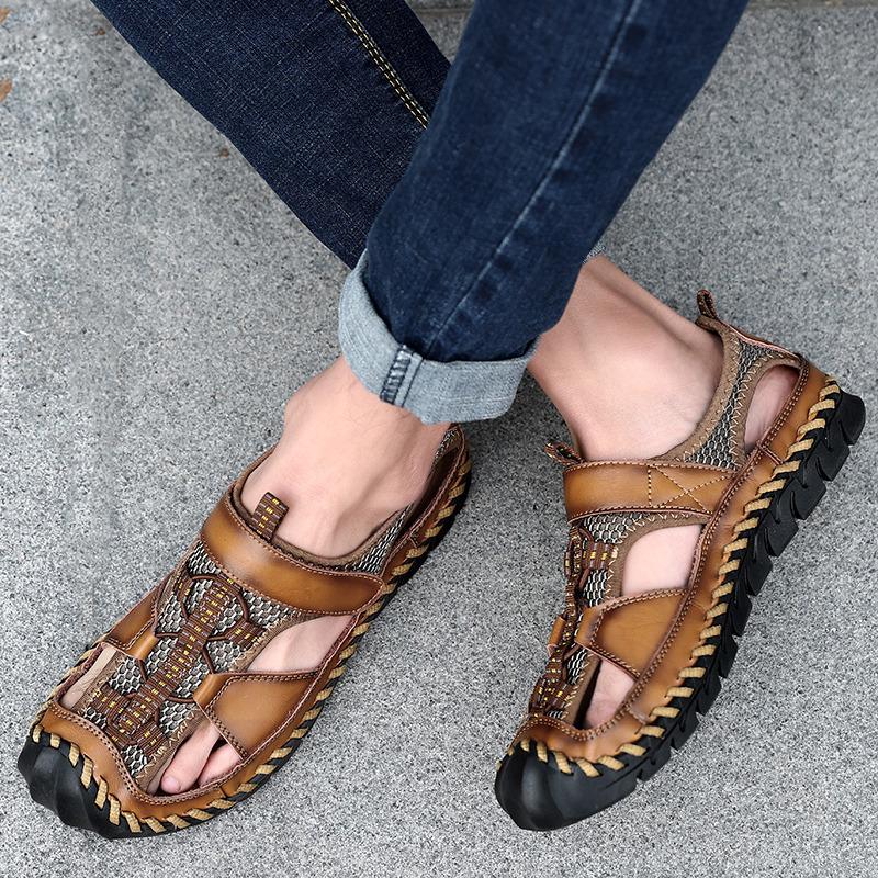 Summer Classic Black Sandals for Men Comfortable Soft Handmade Leather Sandals Large Size 48 Outdoor Casual Sandals Man Footwear