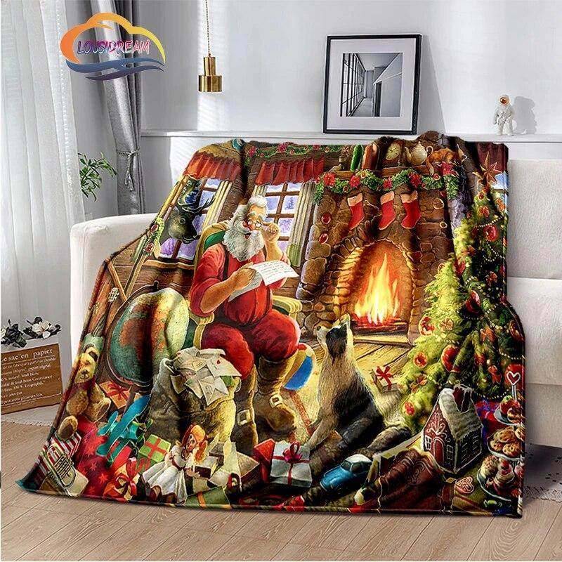 Frohe Weihnachten Serie Santa Decke Flanell Wärme Weiche Plüsch Sofa Bett Werfen