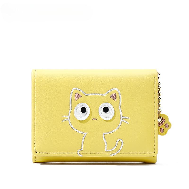 New Cute Cartoon Cat Coin Purse Girl's Short PU Tri-fold Change Pockets Children Small Wallet for Girl Student Clutch Card Holder Money Clips