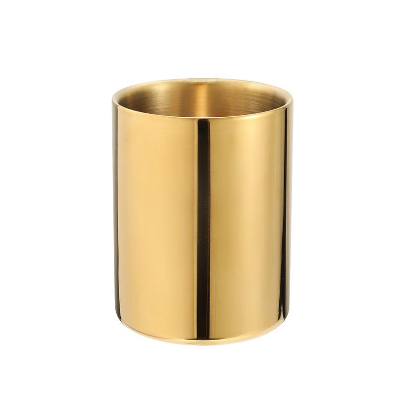 Golden Stainless Steel Desktop Organizer Box, Multi-Functional Pen Holder Container, Pencil Cup & Makeup Brush Holder