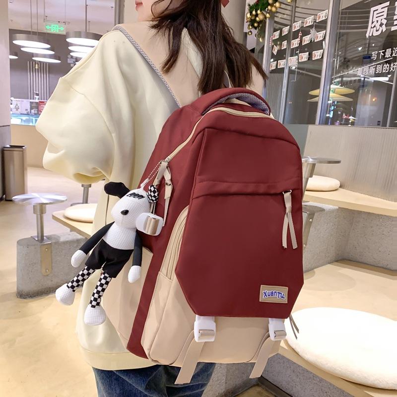 New schoolbags, male and female college students, large-capacity and versatile computer backpacks, contrasting colors, junior high school backpacks красный