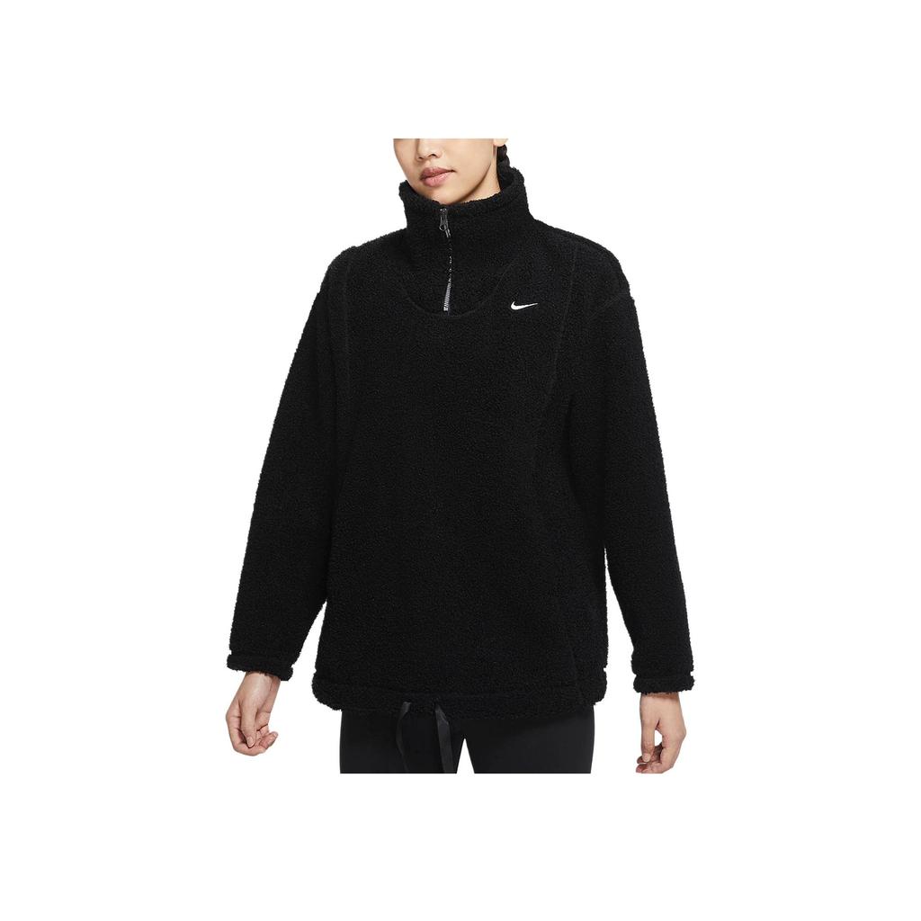 Nike Fleece Knit Half-Zip Stand-Collar Jacket Women Jackets Black DD6475-010