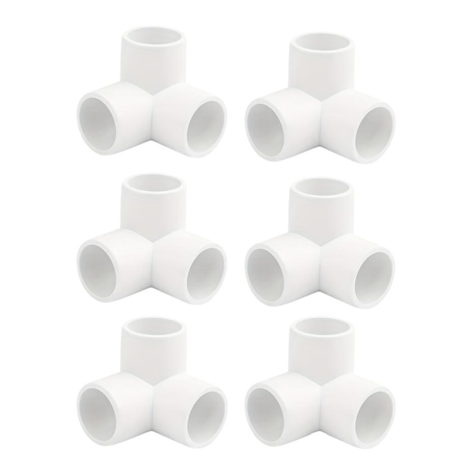 6Pcs White Black Plastic Pipe Connector PVC Fitting 3 Way Elbow Connector for Building Furniture Greenhouse Shed Pipe Fittings