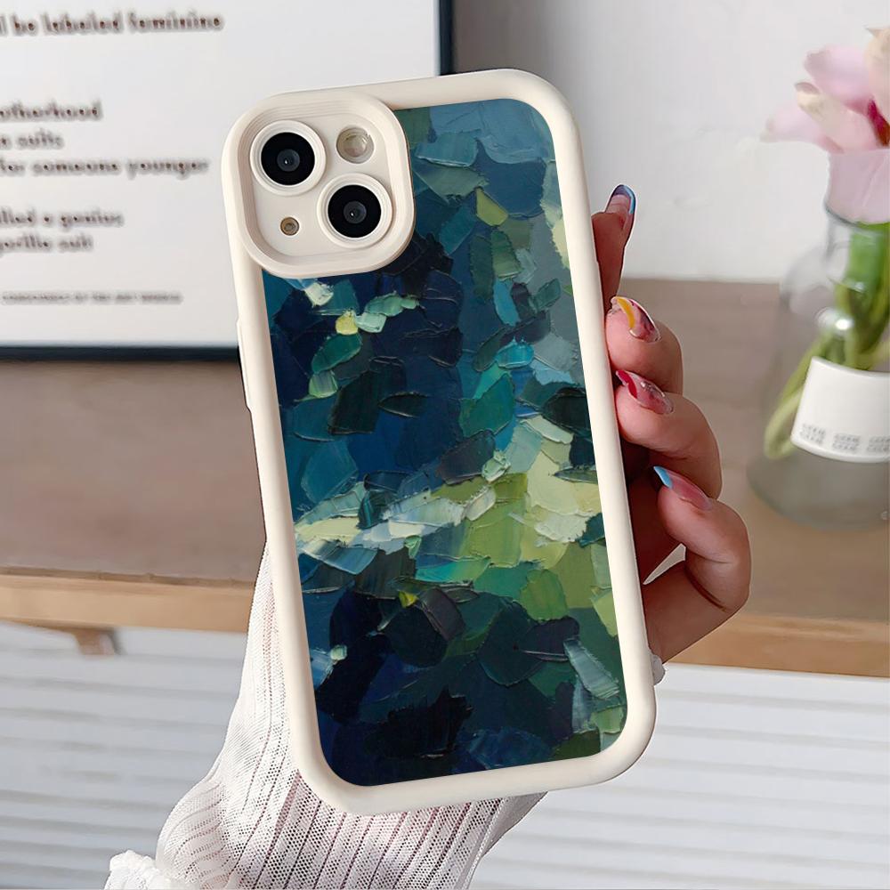 Abstract Oil Painting Phone Case for iPhone 17 16 15 14 13 12 11 Air Pro Max Plus White Soft TPU Shockproof Cover