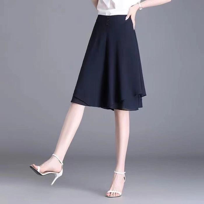 

Summer Plus Size Chiffon High Waist Shorts for Women - Loose Wide Leg Skort for Middle-Aged and Elderly Mothers XL (106-120 Jin) темно-синий