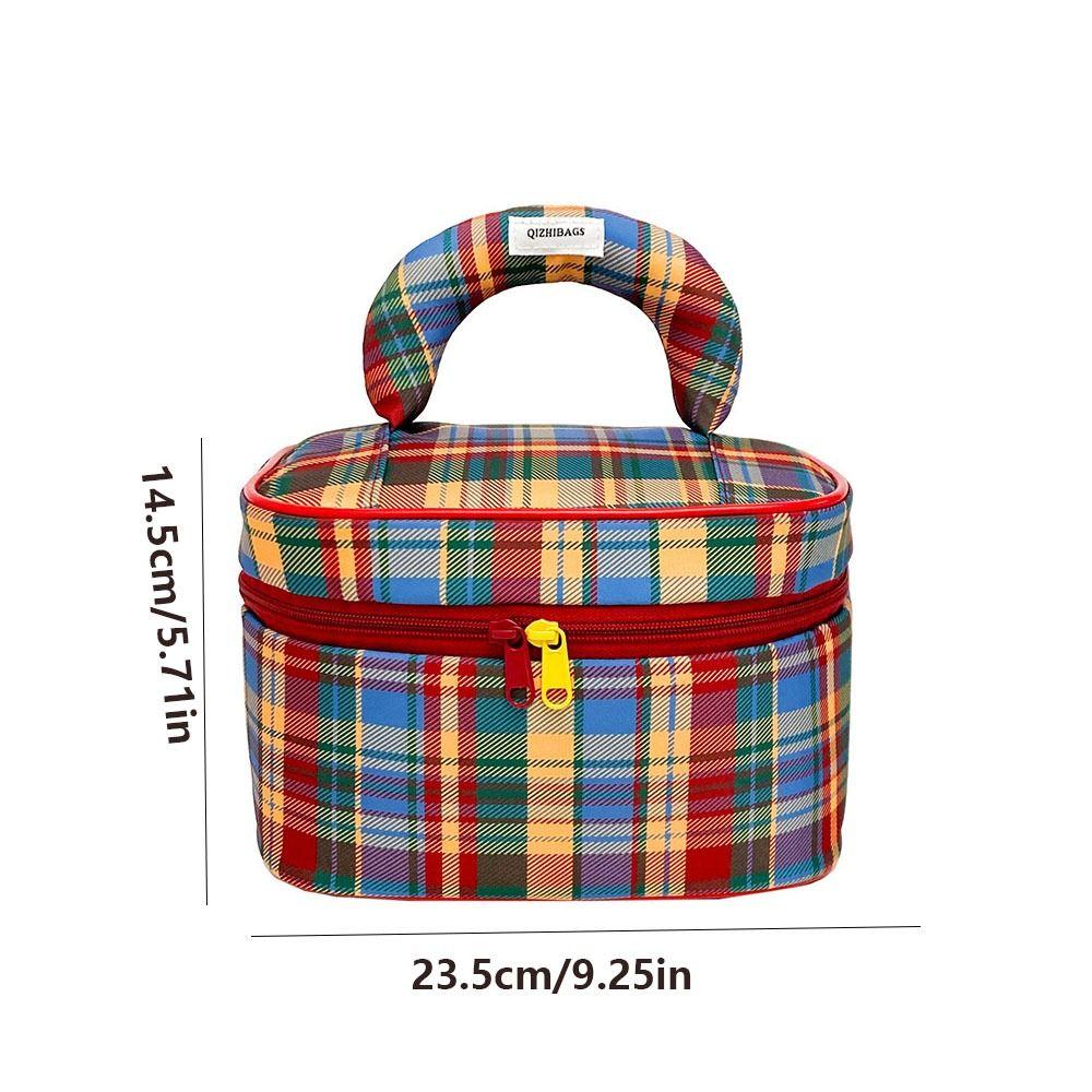 Large Capacity Women Cosmetic Bag Handbag Travel Toiletry Bag Fashion Checkered Makeup Bag Travel