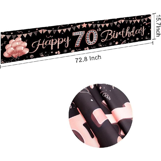 Happy 70th Birthday Banner Decorations for Women, Rose Gold 70 Birthday Sign Party Supplies, Funny 70 Year Old Theme Birthday Party Decor for Outdoor