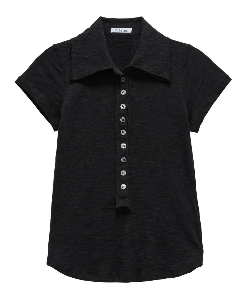 PAHISUM Button Collar Slim Tee_Black