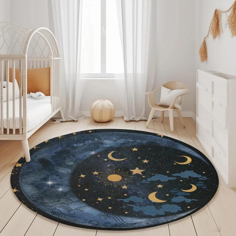 Blue Marine Animal Round Carpet for Living Room Baby Girl Room Kids Playroom Mat Bedroom Soft Rug Nursery Decor Kid's Playmat