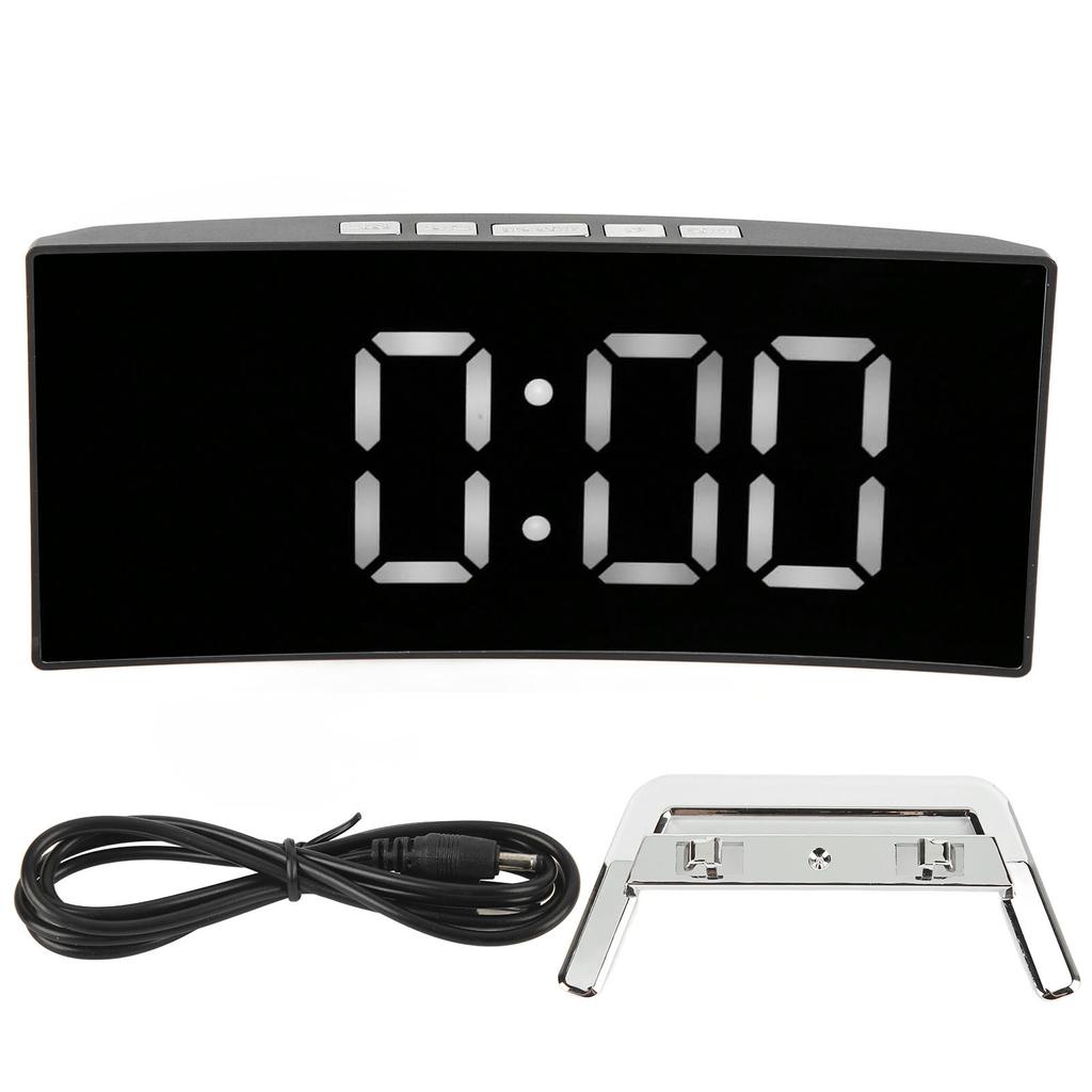 Digital Alarm Clock Mirror Smart Light Sensing Curved Screen LED Clock Digital Temperature Display Alarm Clock for Student