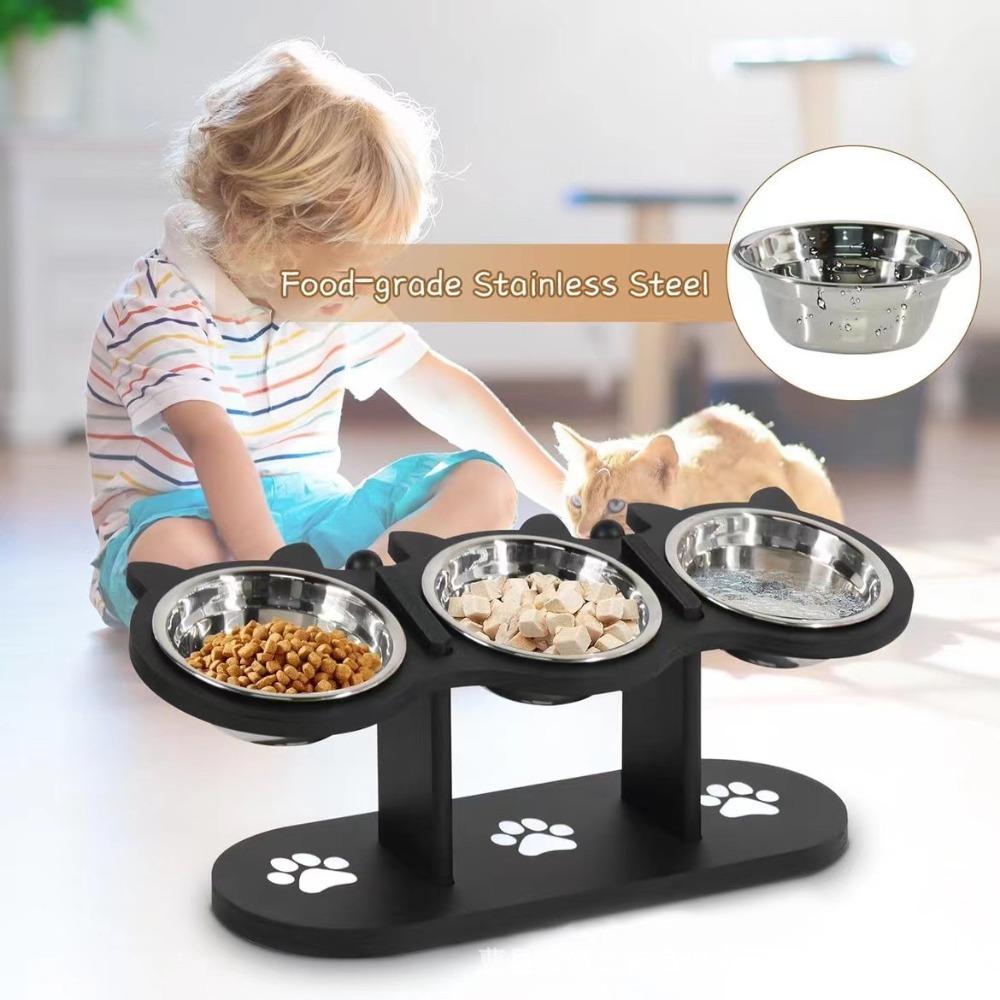3 In 1 Pet Food Feeder Stainless Steel Pet Water Bowl Cute Elevated Cat Dog Bowl  Pet Treats