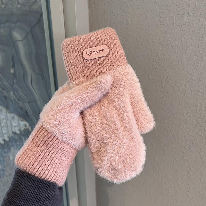 Fleece thickened gloves winter men and women couples wool knitted to keep warm and cold students outdoor riding with fingers
