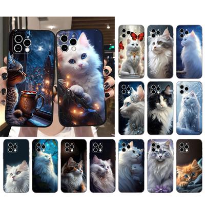 Weiße Katze Handyhülle für iPhone Samsung Galaxy Redmi Xiaomi Oppo OnePlus Note SA 7 8 9 10 11 12 13 14 20 21 22 23 53 54 Pro Max Plus Ultra TPU Soft
