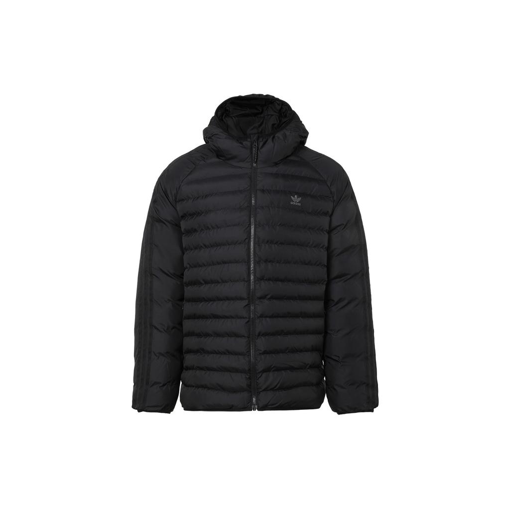 Adidas Originals Solid Color Zipper Hooded Cotton Jacket Men Outerwear Black HD4757