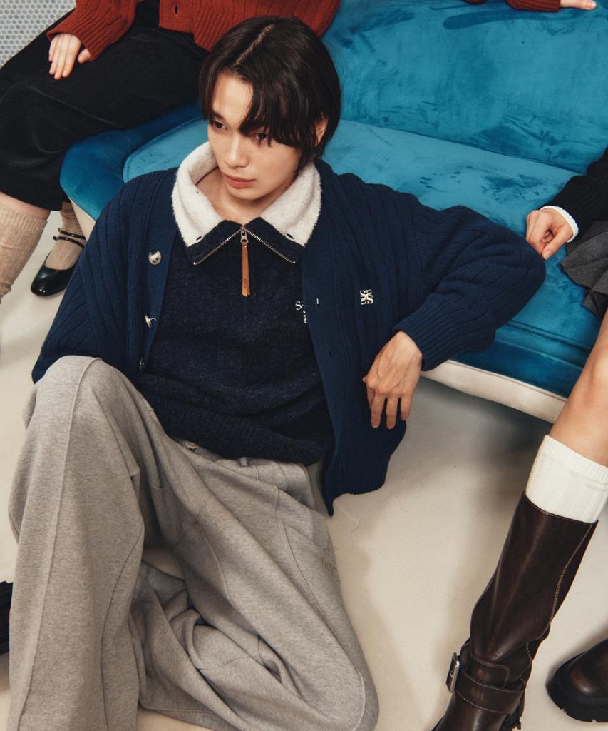 Seteo Fleece Half Neck Knit Zip-Up Navy