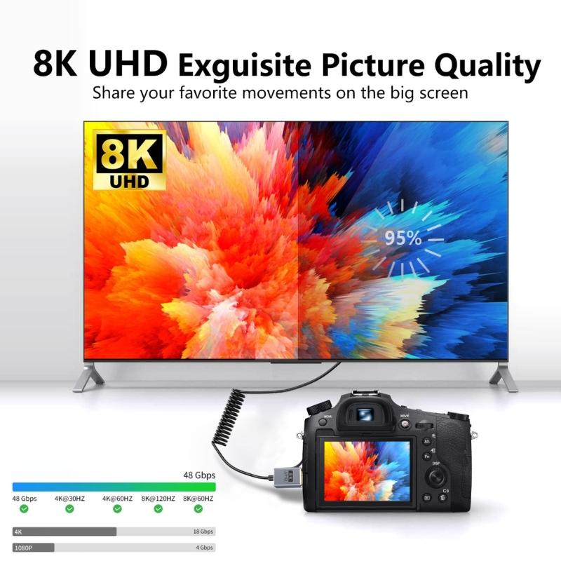 2.1 version 8K60hz Cable Microed to Standard 48Gbps Fast Speed Dynamic Support 4K120Hz Coaxial Design Flexible Cord