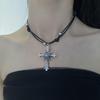 Y2K Gothic Style Black Beaded Cross Necklace & Cool Girl Sweatshirt Accessory