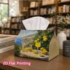 1pc, 2d Flat Printing, Tissue Box Lemon Juice and Lemon Slices, with Patterns of Ocean Scenery Printed Tissue Box, Suitable for Bathrooms, Living Room