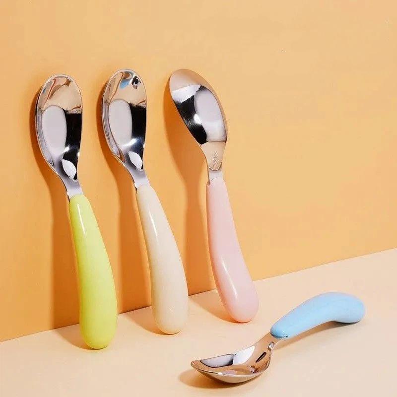 BPA Free Stainless Steel Baby Feeding Spoon Creative Flat Bottom Scoop Easy To Clean for Home Infant Feeding Use