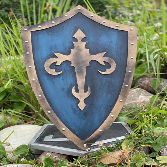 Bouclier Templier Chauffant 71,12 cm Chevalier Bleu et Or Bouclier Médiéval en Bois pour Cosplay, GN Décoration Murale Meilleur Cadeau