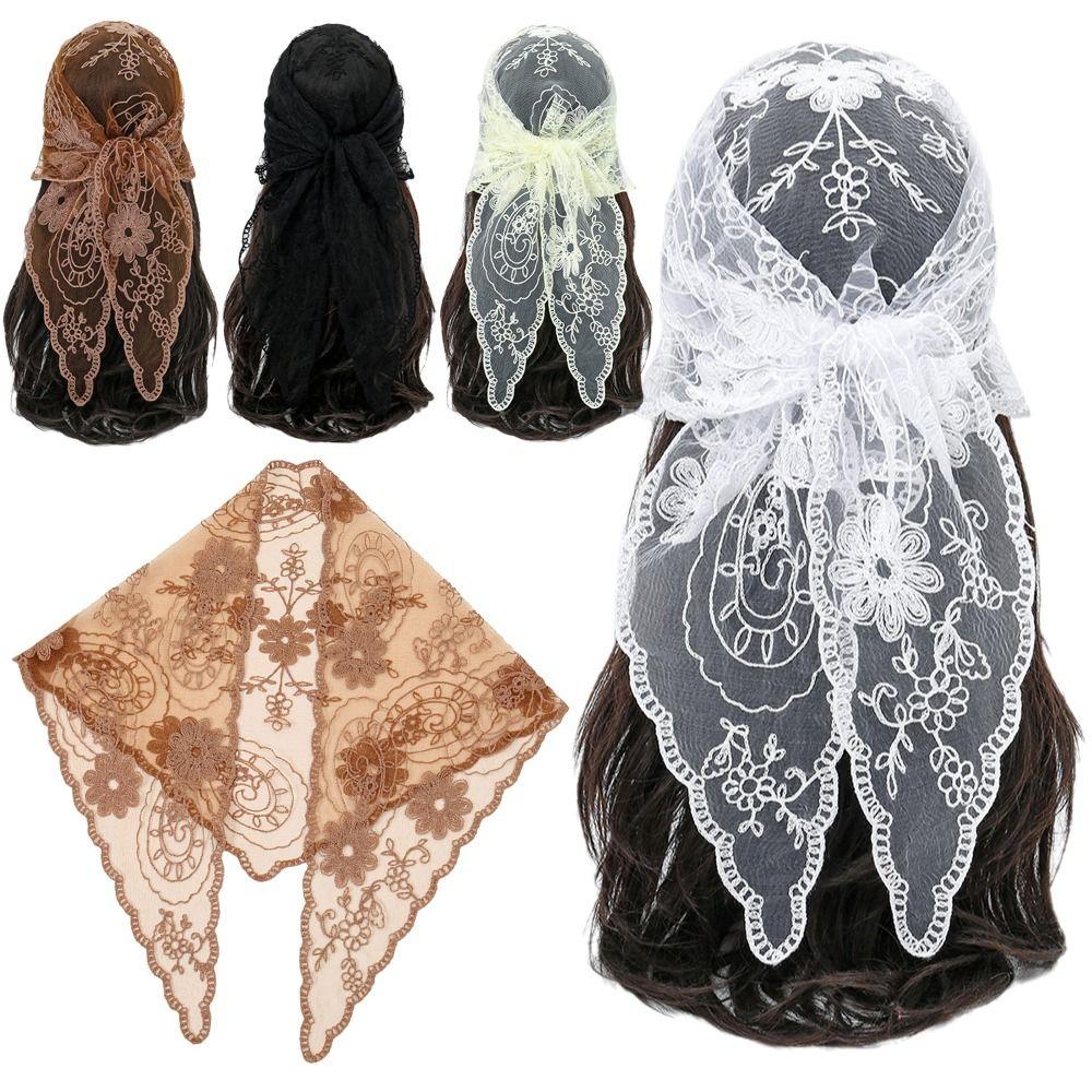 Vintage Bandanas for Women Cute Triangle Head Scarf Lace Flower Hair Scarf Headband  Pastoral Style