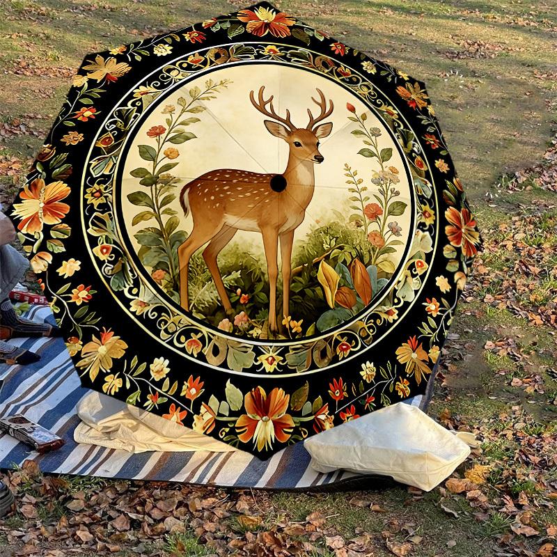 1PC deer floral Umbrella-8-Rib Reinforced, Automatic Open, Lightweight & Durable, Cute Fashion Accessory for Outdoor-K1316