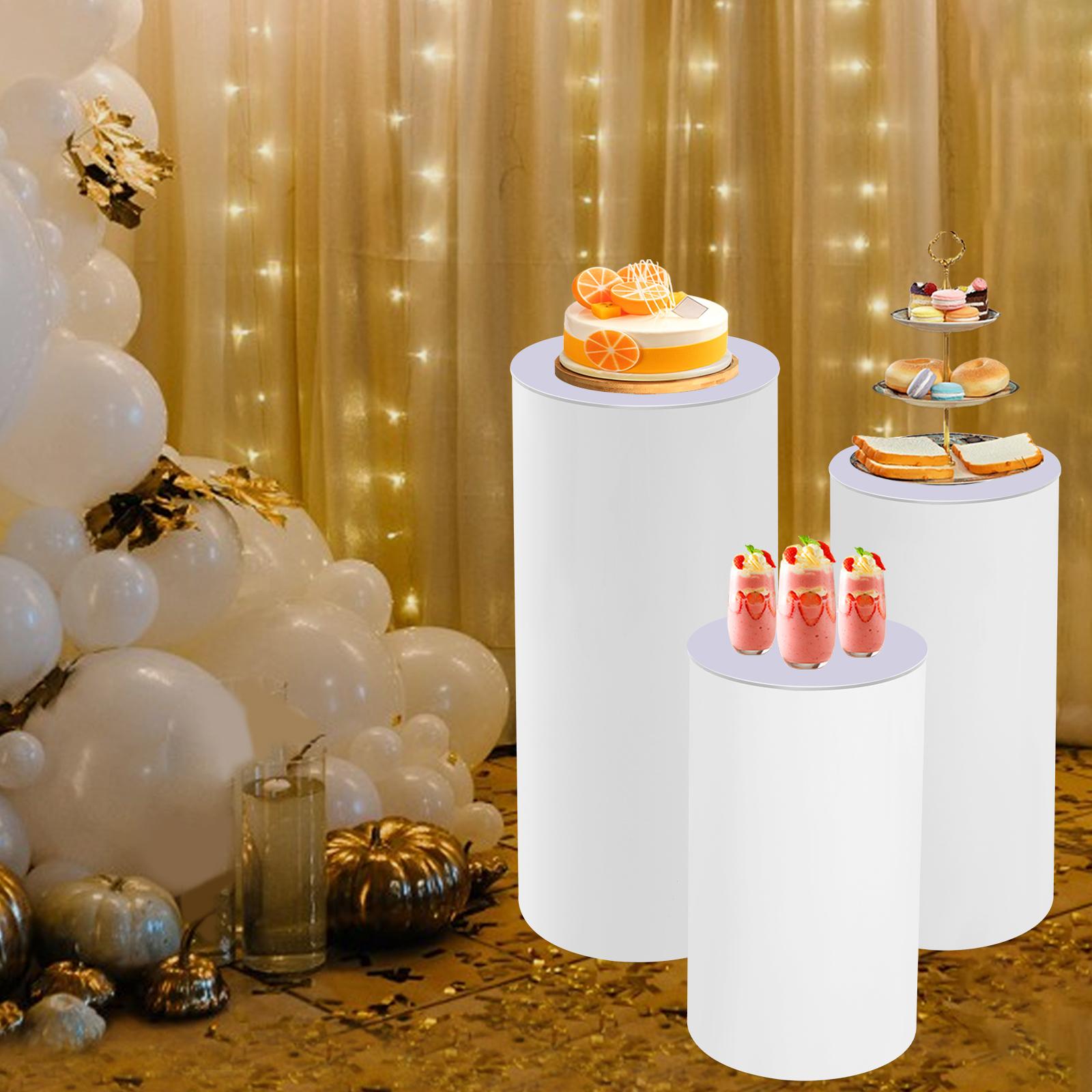 

3pcs Acrylic Cylinder Cake Stand Set for Wedding, Table Centerpiece, Dessert Display Pedestal - Modern Tall White Column Stands белый