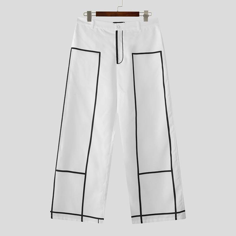 INCERUN Men Zip-up Waist Stitching Casual Long Wide Legs Pants Trousers