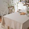 Cloth Dad Nordic Plain Polyester Hemp Fringed Tablecloth Simple Imitation Bamboo Hemp Washable Square Dining Table Coffee Table Cover