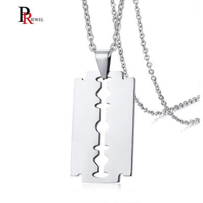 Stilvoller Doppelkanten-Rasierklingen-Anhänger für Herren Halskette Edelstahl Lässiger Herrenhalsband Geschenke Mit 20"/24" Kette