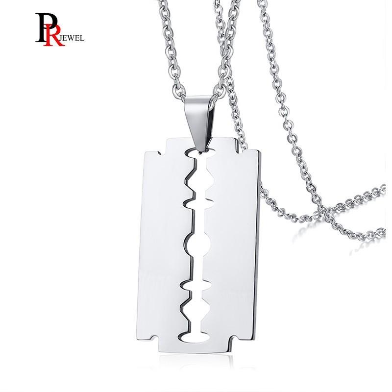 Stilvoller Doppelkanten-Rasierklingen-Anhänger für Herren Halskette Edelstahl Lässiger Herrenhalsband Geschenke Mit 20"/24" Kette