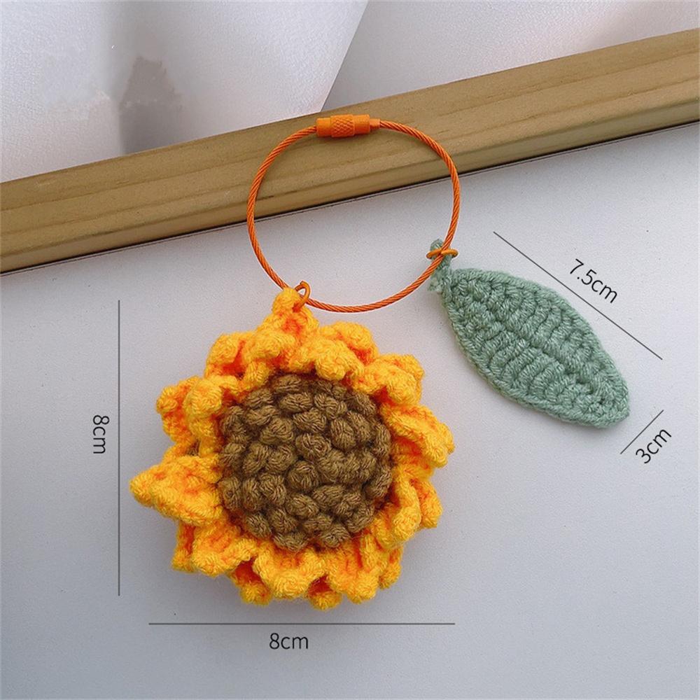 Handwoven Wool Knitting Keychain Pendant With Orange Strawberry Banana Sunflower Creative Bag Backpack Car Hangings Decoration