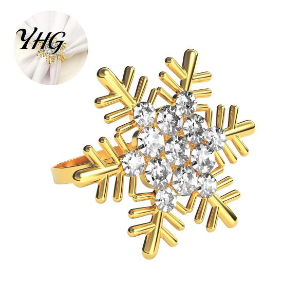 Seasonal Party Tableware Rhinestone Snowflake Napkin Ring, Metal Holder, Winter Exquisite Table Accessories Holiday Ring for Christmas Dinner