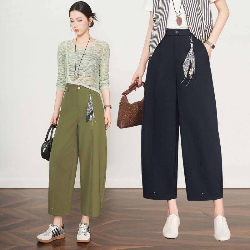 Spring Collection: Women's High-Waisted Loose Wide-Leg Cropped Pants - Slimming & Versatile for Petite Figures