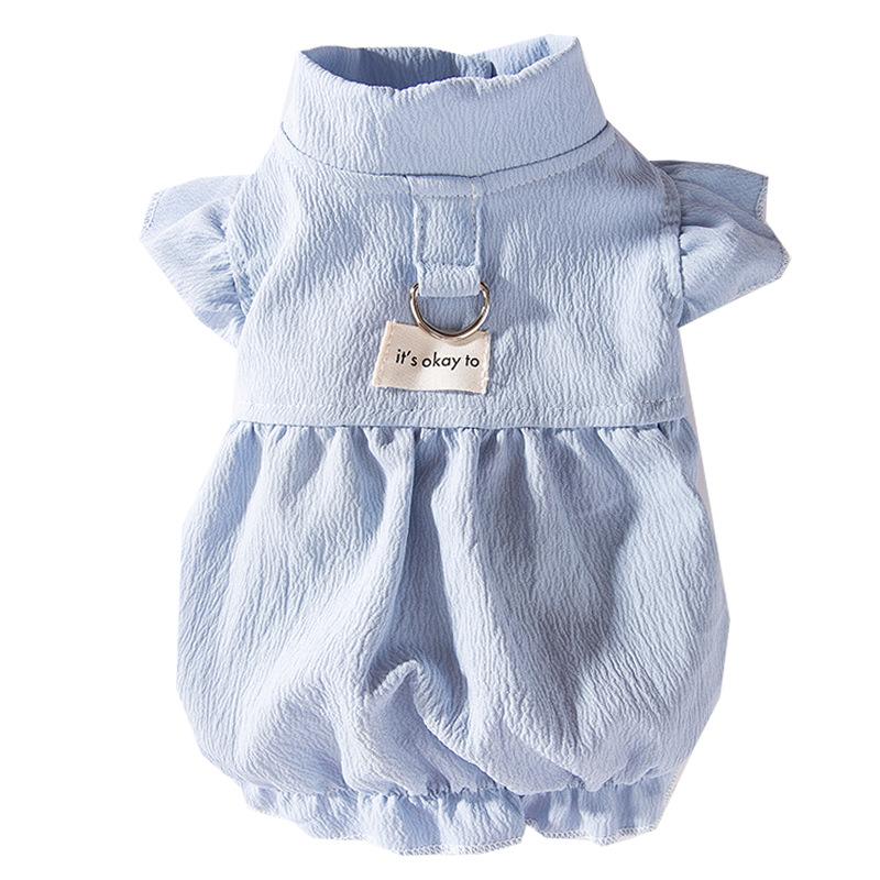 Spring and Summer Dog Thin Breathable Cloth Label Small Flying Sleeve Lady Dress Cat Two Feet Skirt Pet Dog Clothes