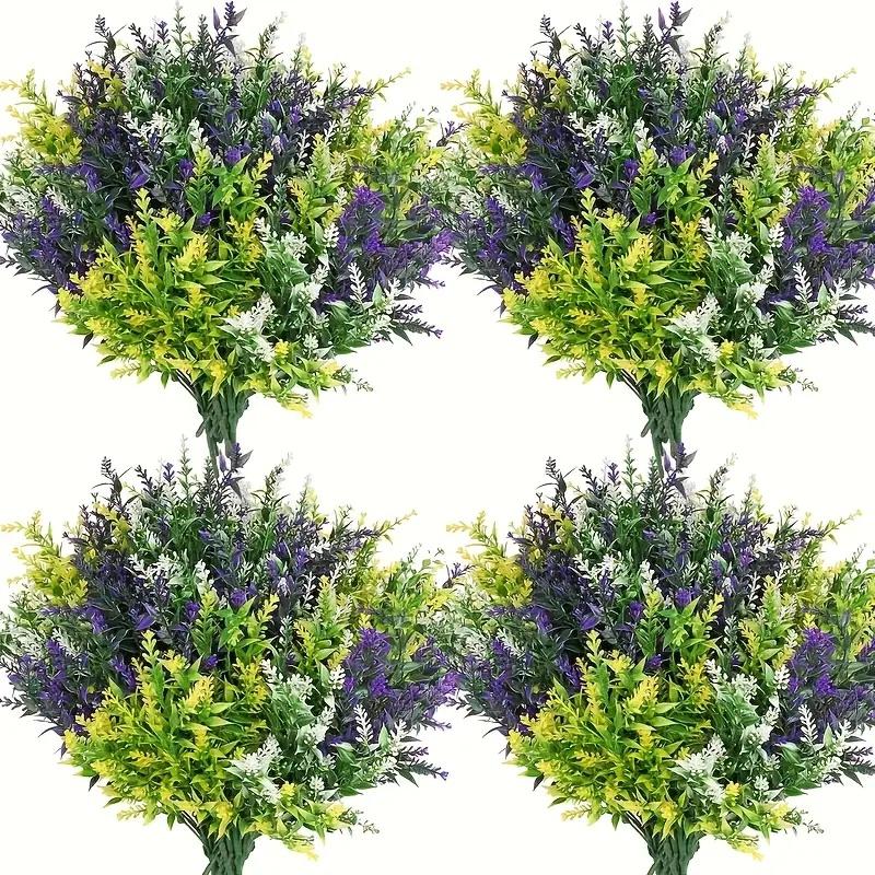 UV-Resistant Artificial Lavender Bouquets - Vibrant  Floral Arrangements for Outdoor Garden, Porch, Window Sill, Home Decor