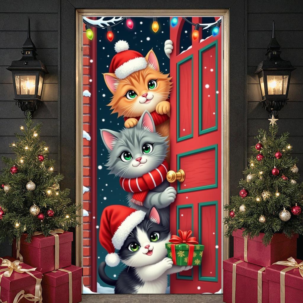Christmas Banner Brick Wall Festive Banner Holiday Display Cute Kitten Backdrop For Christmas Eve Family Event Winter