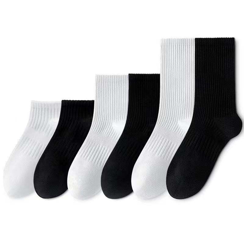 Men's Black & White Combed Cotton Sports Socks: Mid-Calf & High-Calf Compression, Odor-Resistant, Sweat-Absorbent, Ankle Length