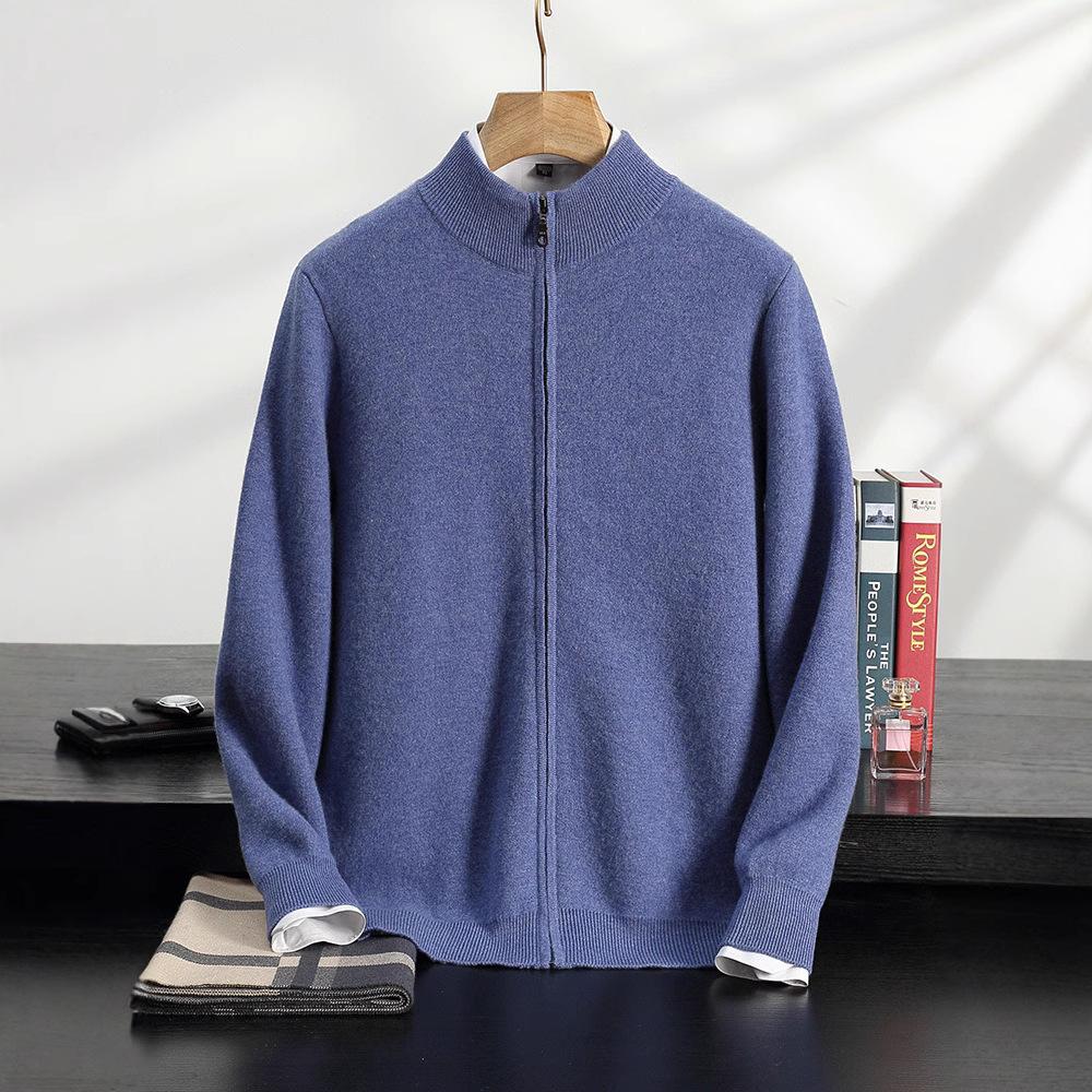 Winter thickened stand-up neck cashmere cardigan semi-turtleneck cashmere shirt zipper jacket air layer top