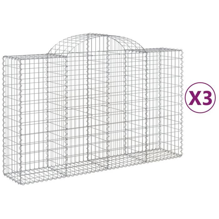 VidaXL Paniers à gabions arqués 3 pcs 200x50x120/140 cm Fer galvanisé, gabion, cage de gabion, panier de mur de gabion, mur 3146342