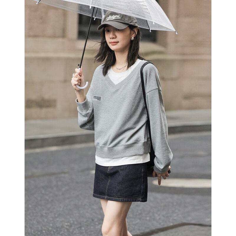 Demana Women's Color Block Faux Two-Piece Spliced Round Neck Sweatshirt