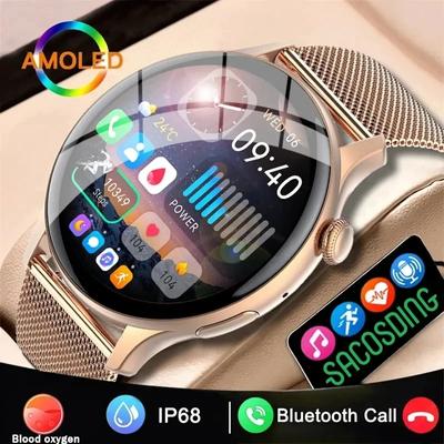 SACOSDING AMOLED Smart Watch Damen Immer auf dem Display Uhr Bluetooth Anruf Sprachsteuerung IP68 Wasserdicht Fitness Armband Smartwatch Damen