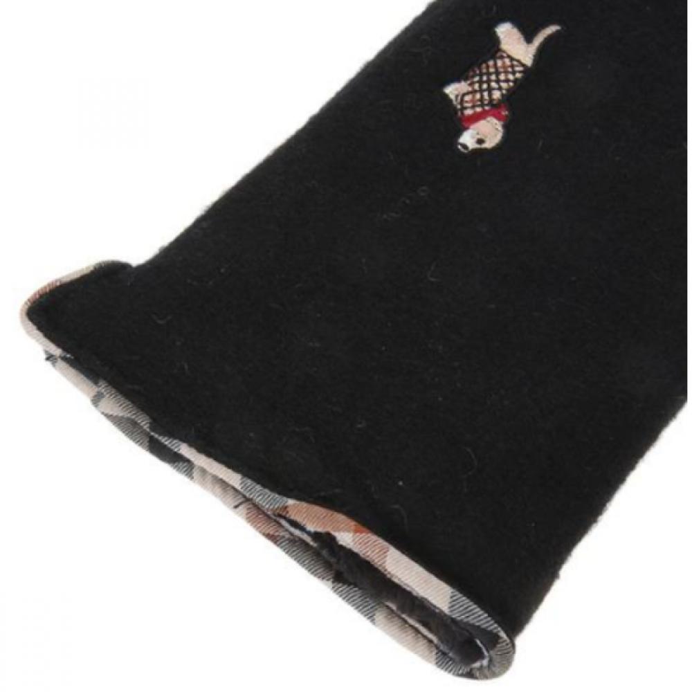 DakS Black Dog Embroidery Wool Women S gloveS Dcgv9f203bk