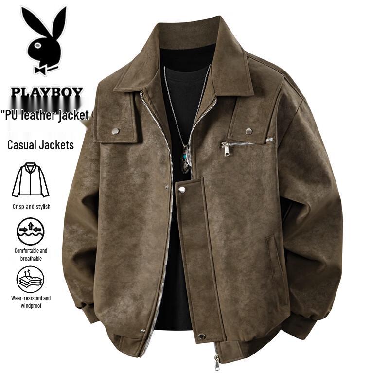 Playboy Men's Business Casual PU Leather Jacket
